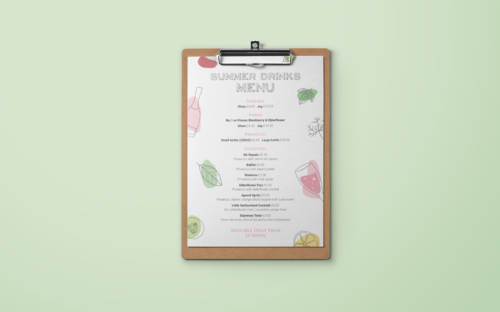 Cafe at Ridgeway Menu Design