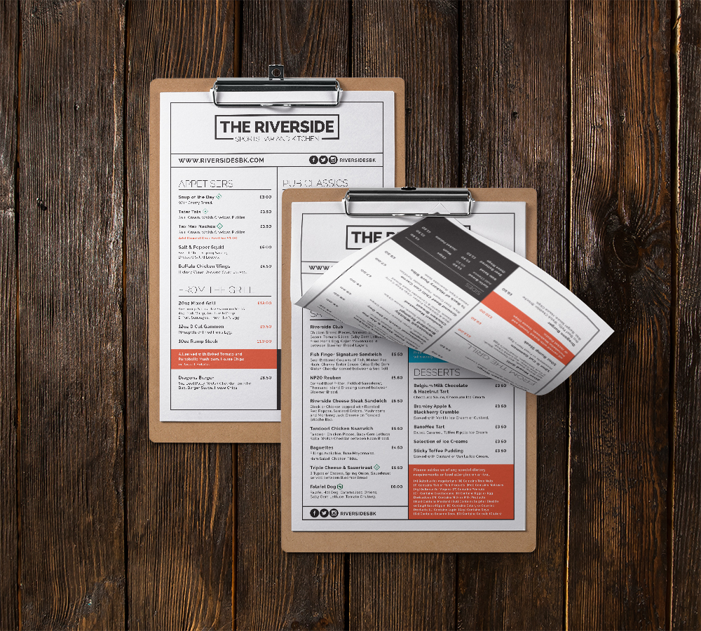 Riverside Sports Bar & Kitchen | Branding, Design for Print, Website Design | Dirty Little Serifs